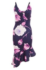 Quiz Ladies Petite Navy Flower Print Midi Dress - Navy