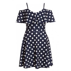 Quiz Ladies Petite Navy Polka Dot Frill Skater Dress - Navy