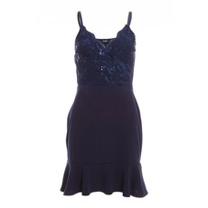 Quiz Ladies Petite Navy Sequin Lace Bodycon Dress - Navy