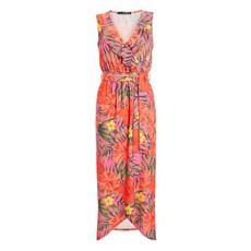 Quiz Ladies Petite Orange Pink and Green Frill Maxi Dress - Orange