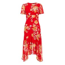 Quiz Ladies Petite Red Floral Midi Dress