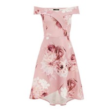 Quiz Ladies Pink Floral Dip Hem Dress