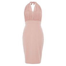 Quiz Ladies Pink Mesh Halterneck Midi Dress