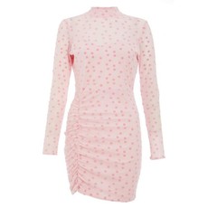 Quiz Ladies Pink Mesh Polka Dot Bodycon Dress