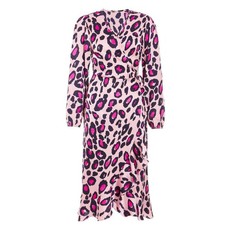 Quiz Ladies Pink Satin Leopard Print Midi Dress