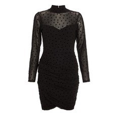 Quiz Ladies Polka Dot Mesh Sleeve Dress - Black