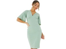 Quiz Ladies Sage Angel Sleeve Midi Dress