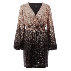 Quiz Ladies Sam Faiers Black and Gold Ombre Sequin Wrap Dress