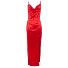 Quiz Ladies Sam Faiers Red Satin Cowl Neck Split Maxi Dress