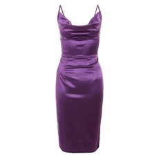 Quiz Ladies Sam Faiers Satin Cowl Neck Bodycon Midi Dress - Purple