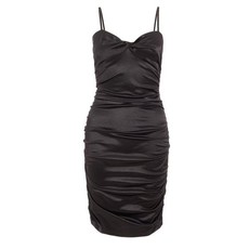 Quiz Ladies Sam Faiers Satin Ruched Bodycon Dress - Black