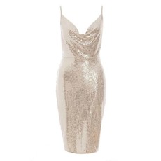 Quiz Ladies Sam Faiers Sequin Cowl Neck Midi dress - Stone