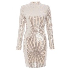 Quiz Ladies Sam Faiers Sequin High Neck Bodycon Dress - Silver