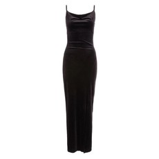 Quiz Ladies Sam Faiers Velvet Cowl Neck Split Maxi Dress - Black