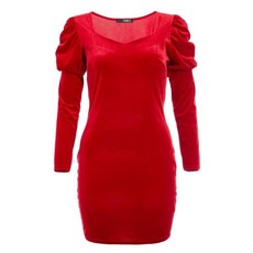 Quiz Ladies Sam Faiers Velvet Puff Sleeve Bodycon Dress - Red