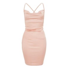 Quiz Ladies Satin Cross Back Dress - Pink