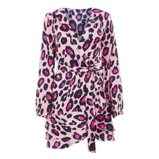 Quiz Ladies Satin Leopard Print Wrap Dress - Pink