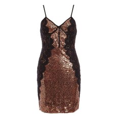 Quiz Ladies Sequin Lace Bodycon Dress - Bronze