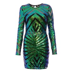 Quiz Ladies Sequin Mesh Cutout Back Bodycon Dress - Green