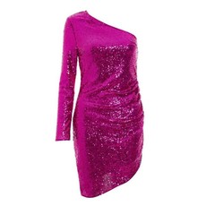 Quiz Ladies Sequin One Sleeve Asymmetric Dress - Pink