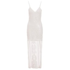 Quiz Ladies Sequin Split Maxi Dress - White