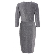 Quiz Ladies Silver 3/4 Sleeves Ruched Midi Dress - Silver