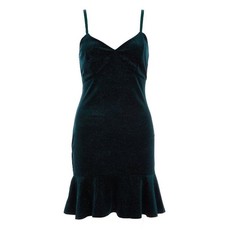 Quiz Ladies Velvet Dress - Green