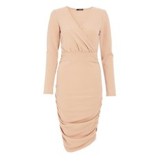 Quiz Ladies Wrap Front Midi Dress - Stone