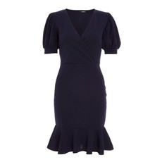 Quiz Ladies Wrap Puff Sleeve Dress - Navy