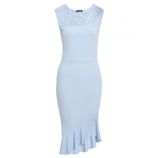 Quiz Pale Blue Crochet Asymmetric Frill Hem Dress - Light Blue