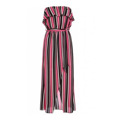 Quiz Pink White and Black Stripe Frill Dress - Pink