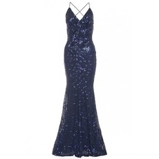 Quiz Womens Sequin Cross Back Fishtail Maxi Dress - Navy