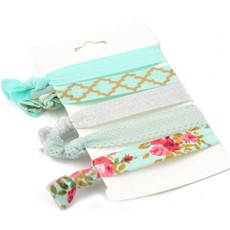 Set of Five Elastic Hair Ties - Aqua (Size: 3 Months - 7 Years)