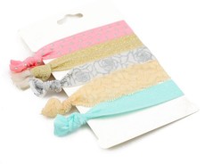 Set of Five Elastic Hair Ties - Aqua, Pink, Gold (Size: 3 Months - 7 Years)