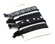 Set of Five Elastic Hair Ties - Black (Size: 3 Months - 7 Years)