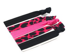 Set of Five Elastic Hair Ties - Black and Pink (Size: 3 Months - 7 Years)