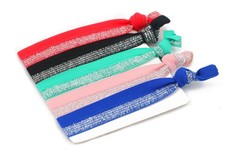 Set of Five Elastic Hair Ties - Blue to red shimmer (Size: 3 Months - 7 Years)