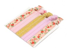 Set of Five Elastic Hair Ties - Floral gold (Size: 3 Months - 7 Years)