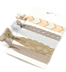 Set of Five Elastic Hair Ties - Gold Tan (Size: 3 Months - 7 Years)