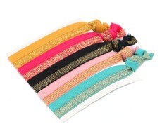 Set of Five Elastic Hair Ties - Gold to Blue shimmer (Size: 3 Months - 7 Years)