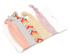 Set of Five Elastic Hair Ties - Pink and Chevron (Size: 3 Months - 7 Years)