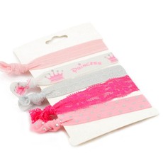 Set of Five Elastic Hair Ties - Princess Pink (Size: 3 Months - 7 Years)