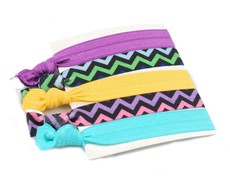 Set of Five Elastic Hair Ties - Purple to Blue Chevron (Size: 3 Months - 7 Years)