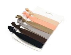 Set of Six Elastic Hair Ties - Tan to Black (Size: 3 Months - 7 Years)