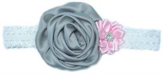 Baby Headbands Girl's Headband - Puffy Grey & Pink Diamante