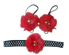 Baby Headbands Girls' Polka Dot Red Flower Headband with Baby Barefoot Sandals