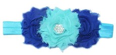 Baby Headbands Girl's Trip Flower Diamante Headband - Turqoise & Blue