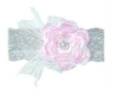 Grey & Pink Satin Wide Lace Headband