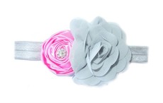 Grey Pink Rose Headband