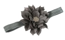 Josephine Satin Layered Flower with Gemstone Headband in Grey Color